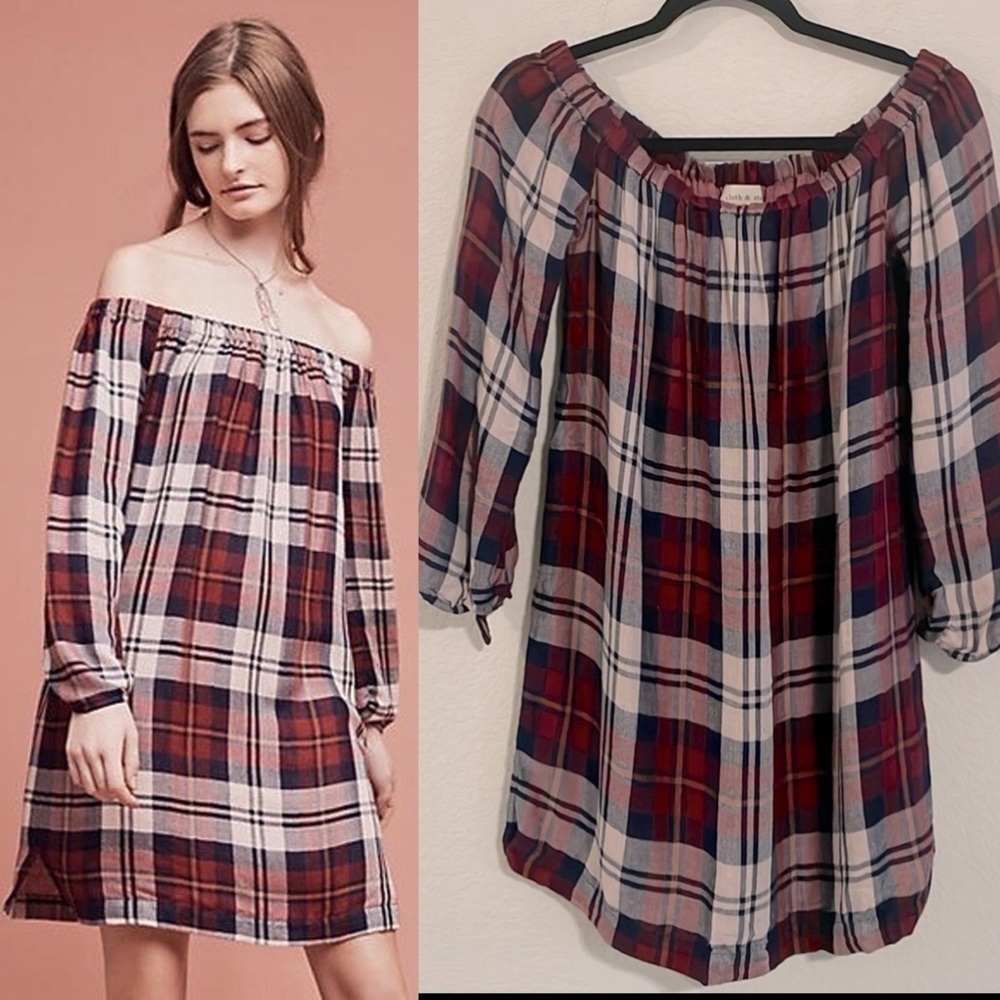Cloth & Stone Anthropologie Women Dress Small Red Plaid 90s Y2K Coastal Cowgirl